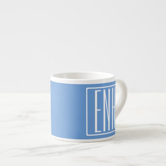 Bloed modern 3 Initialen monogram | Zacht blauw Espresso Kop (Voorkant rechts)