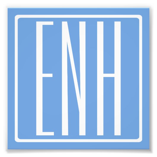 Bloed modern 3 Initialen monogram | Zacht blauw Foto Afdruk (Voorkant)