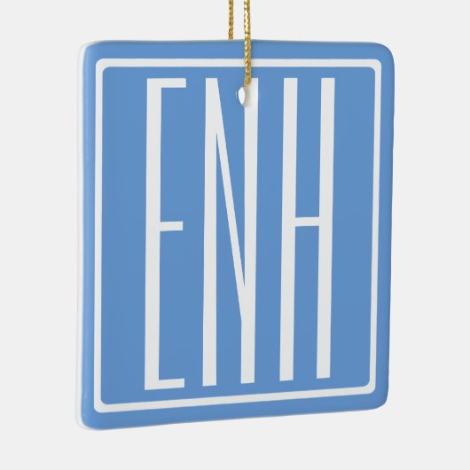 Bloed modern 3 Initialen monogram | Zacht blauw Keramisch Ornament (Rechts)