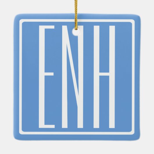 Bloed modern 3 Initialen monogram | Zacht blauw Keramisch Ornament (Achterkant)