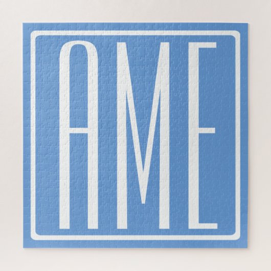 Bloed modern 3 Initialen monogram | Zacht blauw Legpuzzel (Verticaal)