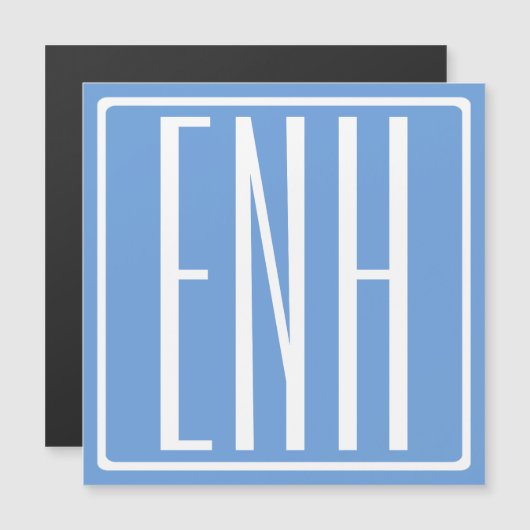 Bloed modern 3 Initialen monogram | Zacht blauw Magnetische Uitnodiging (Voorkant / Achterkant)