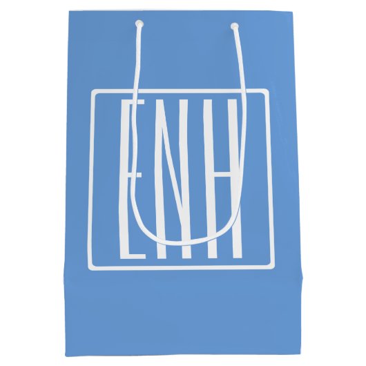 Bloed modern 3 Initialen monogram | Zacht blauw Medium Cadeauzakje (Achterkant)