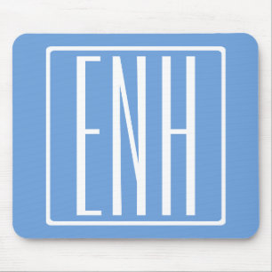 Bloed modern 3 Initialen monogram   Zacht blauw Muismat