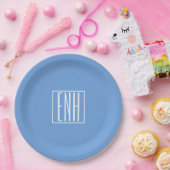 Bloed modern 3 Initialen monogram | Zacht blauw Papieren Bordje (Feest)