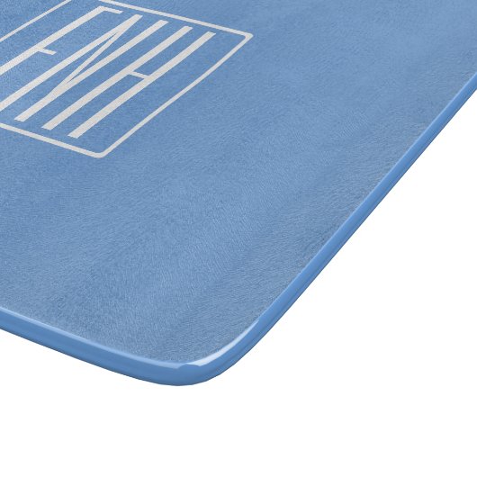 Bloed modern 3 Initialen monogram | Zacht blauw Snijplank (Hoek)