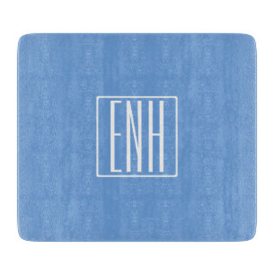 Bloed modern 3 Initialen monogram   Zacht blauw Snijplank