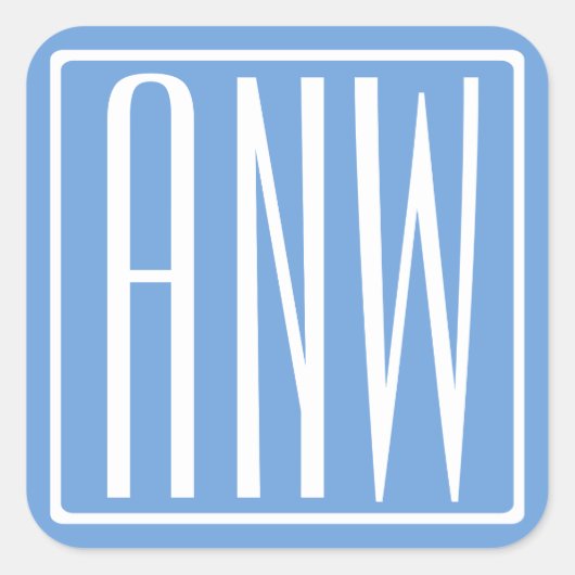 Bloed modern 3 Initialen monogram | Zacht blauw Vierkante Sticker (Voorkant)