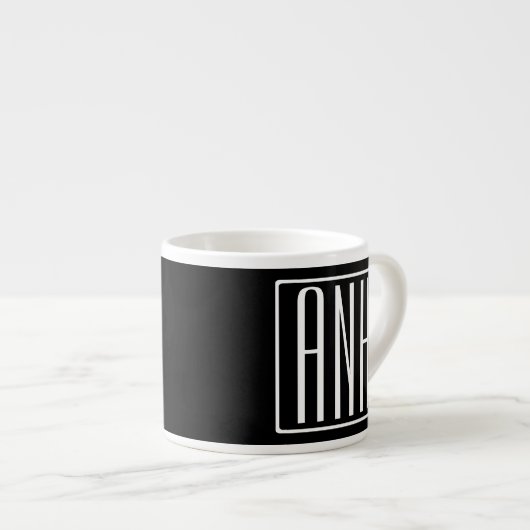 Bloed modern 3 Initialen monogram | Zwart wit Espresso Kop (Voorkant rechts)