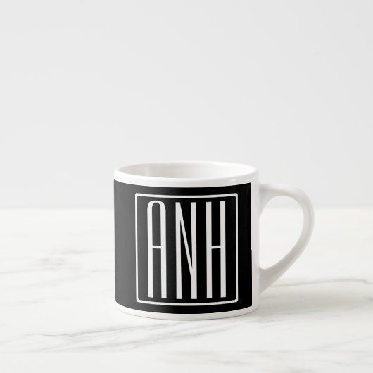 Bloed modern 3 Initialen monogram | Zwart wit Espresso Kop (Rechts)