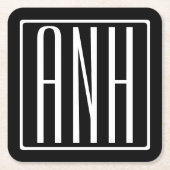 Bloed modern 3 Initialen monogram | Zwart wit Kartonnen Onderzetters (Voorkant)