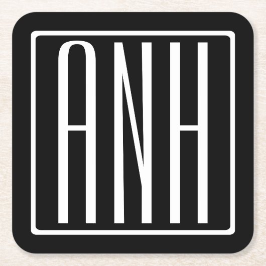 Bloed modern 3 Initialen monogram | Zwart wit Kartonnen Onderzetters (Voorkant)