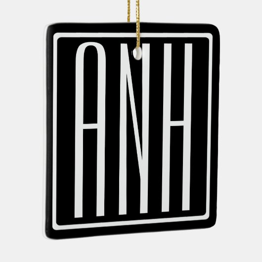 Bloed modern 3 Initialen monogram | Zwart wit Keramisch Ornament (Rechts)