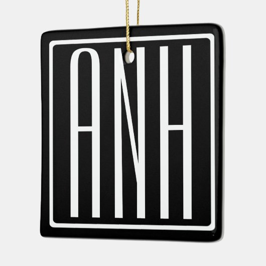 Bloed modern 3 Initialen monogram | Zwart wit Keramisch Ornament (Links)