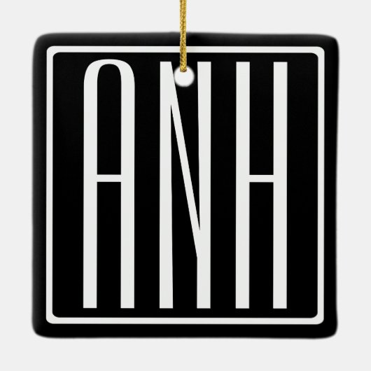 Bloed modern 3 Initialen monogram | Zwart wit Keramisch Ornament (Achterkant)