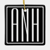 Bloed modern 3 Initialen monogram | Zwart wit Keramisch Ornament (Voorkant)