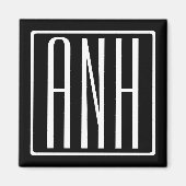 Bloed modern 3 Initialen monogram | Zwart wit Magneet (Voorkant)