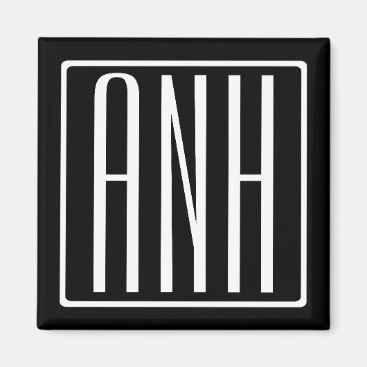 Bloed modern 3 Initialen monogram | Zwart wit Magneet (Voorkant)