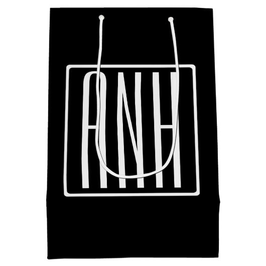 Bloed modern 3 Initialen monogram | Zwart wit Medium Cadeauzakje (Achterkant)