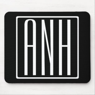 Bloed modern 3 Initialen monogram   Zwart wit Muismat