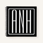 Bloed modern 3 Initialen monogram | Zwart wit Notitieboek (Voorkant)