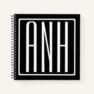 Bloed modern 3 Initialen monogram   Zwart wit Notitieboek