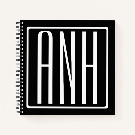 Bloed modern 3 Initialen monogram | Zwart wit Notitieboek (Voorkant)