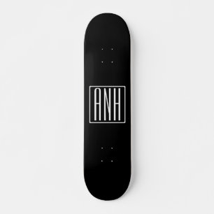 Bloed modern 3 Initialen monogram Zwart wit Persoonlijk Skateboard