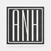 Bloed modern 3 Initialen monogram | Zwart wit Servetten (Voorkant)