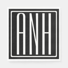 Bloed modern 3 Initialen monogram | Zwart wit Servetten