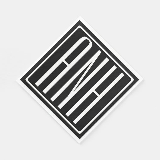 Bloed modern 3 Initialen monogram | Zwart wit Servetten (Hoek)