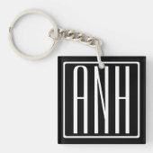 Bloed modern 3 Initialen monogram | Zwart wit Sleutelhanger (Voorkant)