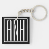 Bloed modern 3 Initialen monogram | Zwart wit Sleutelhanger (Achterkant)