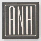 Bloed modern 3 Initialen monogram | Zwart wit Stenen Onderzetter (Voorkant)