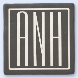 Bloed modern 3 Initialen monogram | Zwart wit Stenen Onderzetter