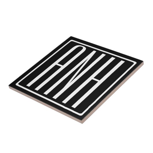 Bloed modern 3 Initialen monogram | Zwart wit Tegeltje (Zijkant)