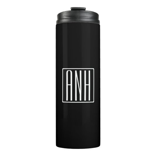 Bloed modern 3 Initialen monogram | Zwart wit Thermosbeker (Voorkant)