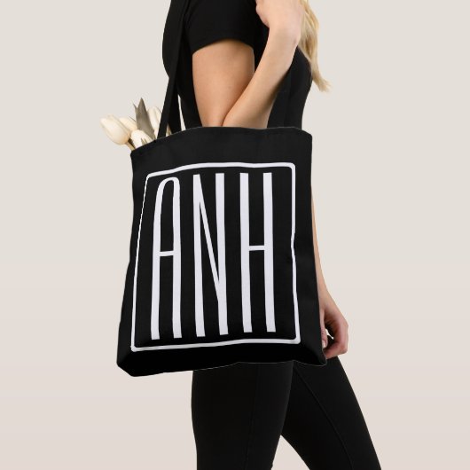 Bloed modern 3 Initialen monogram | Zwart wit Tote Bag (Dichtbij)