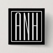 Bloed modern 3 Initialen monogram | Zwart wit Vierkante Button 5,1 Cm (Voorkant)