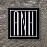 Bloed modern 3 Initialen monogram | Zwart wit Vierkante Button 5,1 Cm<br><div class="desc">Classy,  vet en modern.</div>