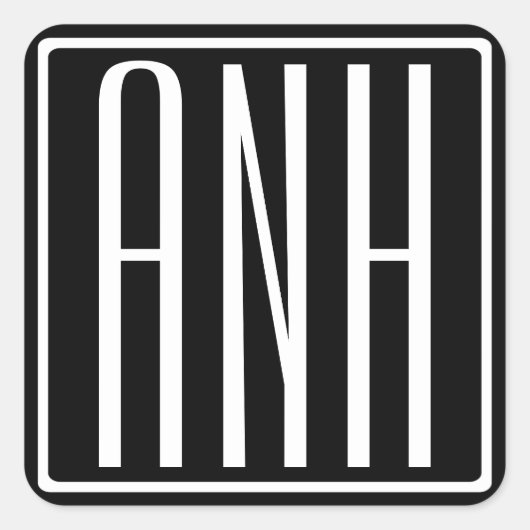 Bloed modern 3 Initialen monogram | Zwart wit Vierkante Sticker (Voorkant)