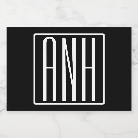 Bloed modern 3 Initialen monogram | Zwart wit Voedselcontainer Etiket (Enkel label)