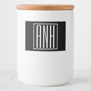 Bloed modern 3 Initialen monogram   Zwart wit Voedselcontainer Etiket
