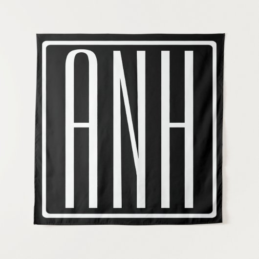 Bloed modern 3 Initialen monogram | Zwart wit Wandkleed (Voorkant)