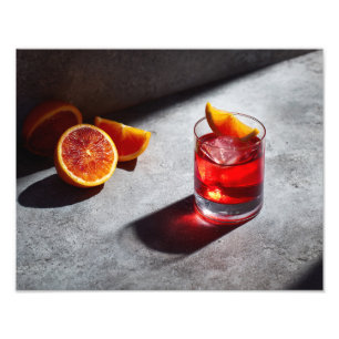 Bloed Oranje Cocktail Krachtige Schaduwspel Foto Afdruk