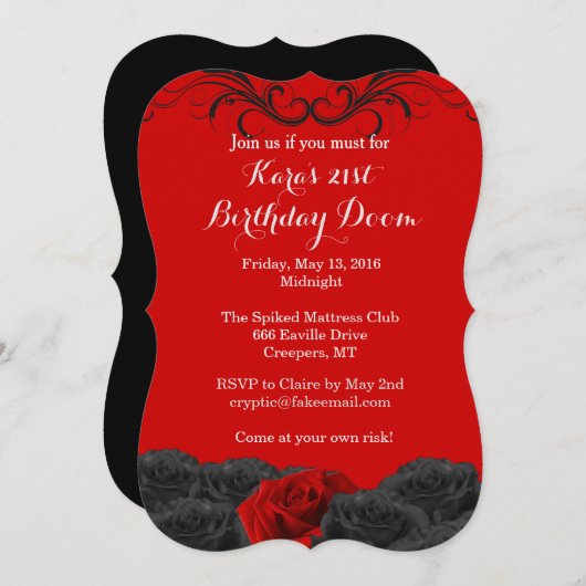 Bloed Red 21st Birthday Doom Uitnodiging (Voorkant / Achterkant)