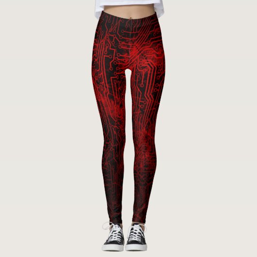 Bloed Red Circuit Board Veinen Leggings (Voorkant)