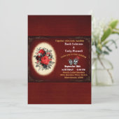 Bloed Rode Floral Gothic Skull Halloween Weddensch Kaart (Staand voorkant)