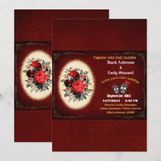 Bloed Rode Floral Gothic Skull Halloween Weddensch Kaart