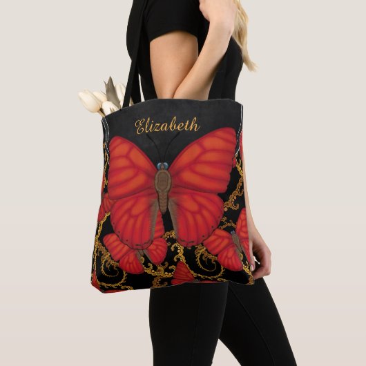 Bloed rode lider Butterfly gepersonaliseerd Tote Bag (Dichtbij)